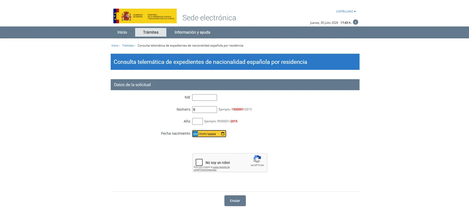 Expediente LMD paralizado — nacionalidad española